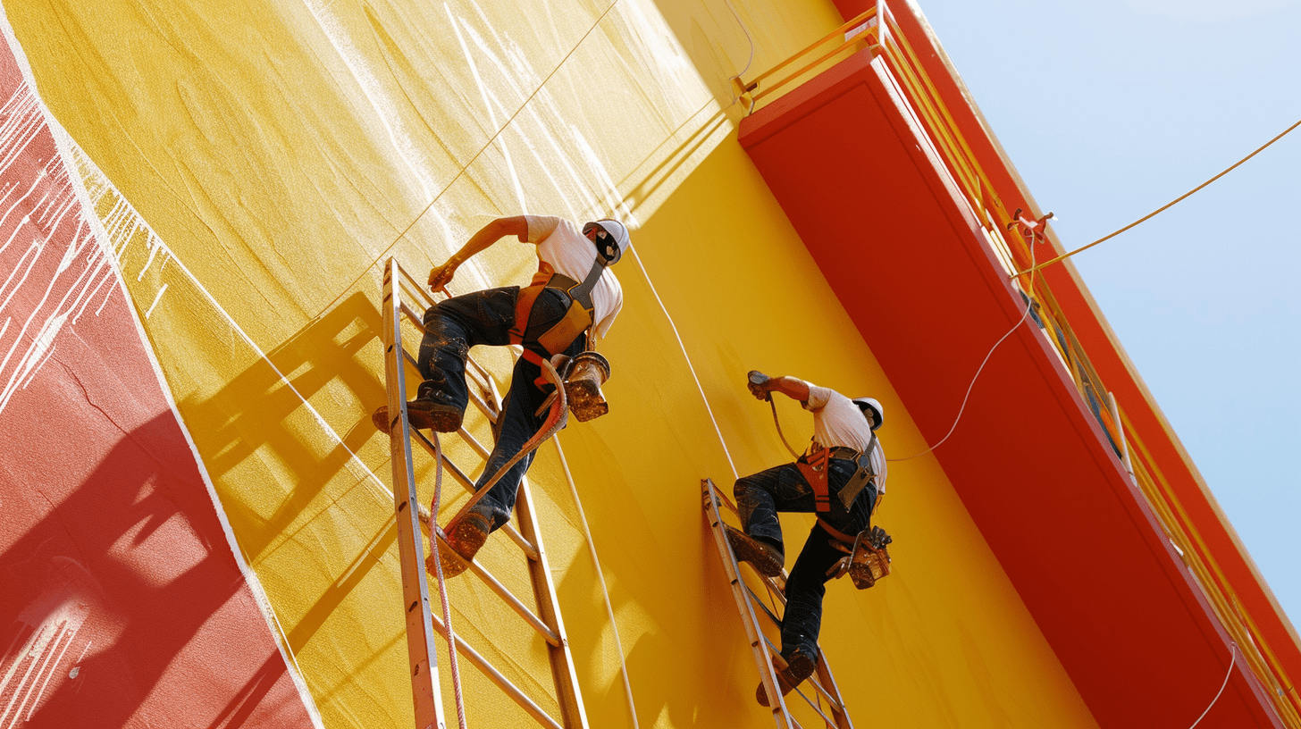 Travaux de peinture extérieure sur une façade colorée à Angoulême - Couleurs des Charentes